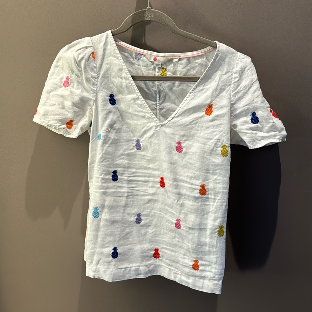 Boden linen top - pineapples! Sz4